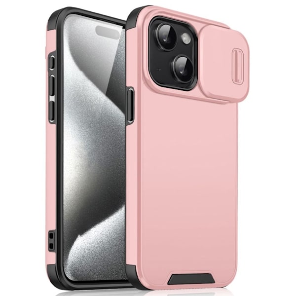 iPhone 15 Case Slide Camera Cover PC+TPU - Pink