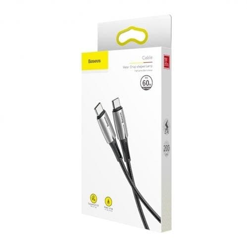 Baseus Kabel USB-C till USB-C, LED-indikator, PD 2.0, 60W, 3A, 1m - Svart Svart