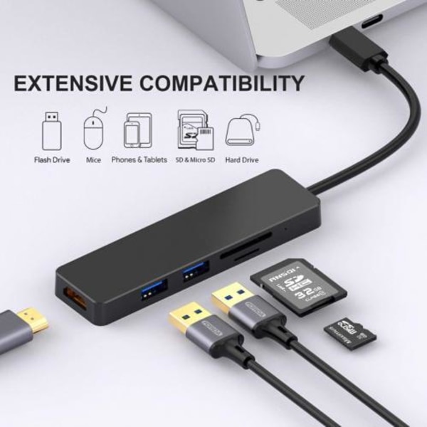 SiGN 5-i-1 USB-C-adapter HDMI 4K MicroSD - Svart