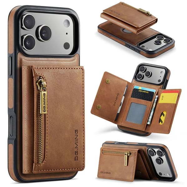 DG.MING iPhone 18 Pro/17 Pro Case Detachable Magnetic Wallet - Brown