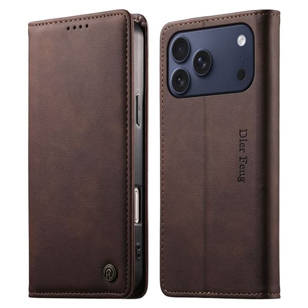 DIERFENG iPhone 18 Pro Max/17 Pro Max Wallet Cover RFID Blocking - Dark Brown