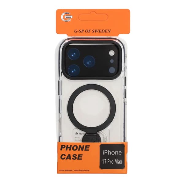 Case Magsafe for iPhone 17 Pro Max - Transparent black with ring stand
