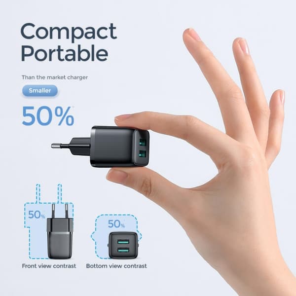 SiGN Mini Snabbladdare Dual USB, 2.4A - Vit Svart