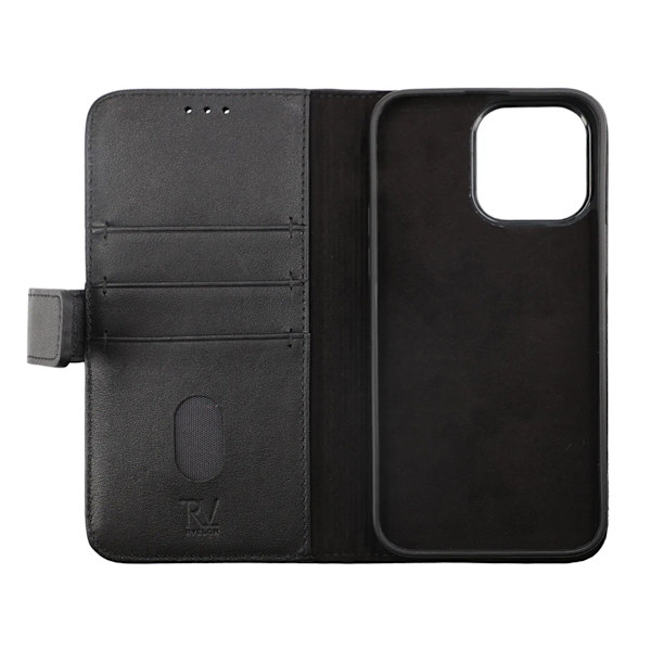iPhone 14 Pro Max Plånboksfodral Läder Rvelon - Svart