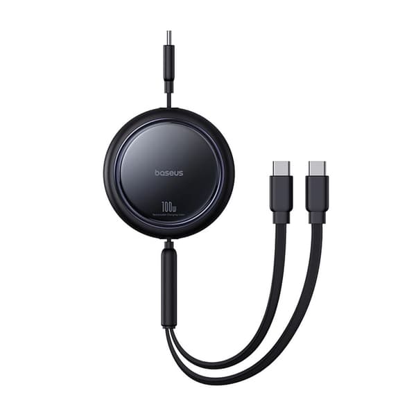 Baseus USB-C Retractable Cable to 2x USB-C 100W, 1m - Black