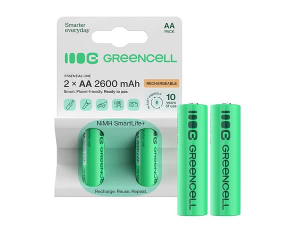 Green Cell Rechargeable AA Batteries 2600mAh, 1.2V, 2-pack