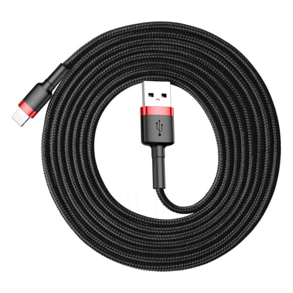 SiGN Kevlar USB-kabel med Lightning 2A, 1 m - Röd/Svart