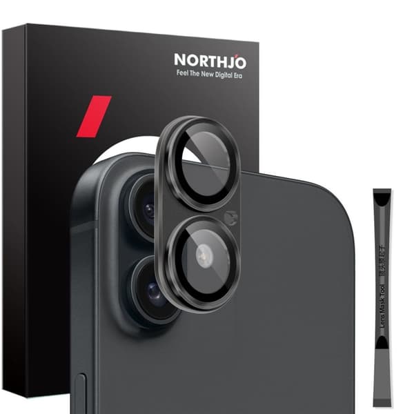 NORTHJO iPhone 16/16 Plus Camera Lens Protector Metal + Glass - Black