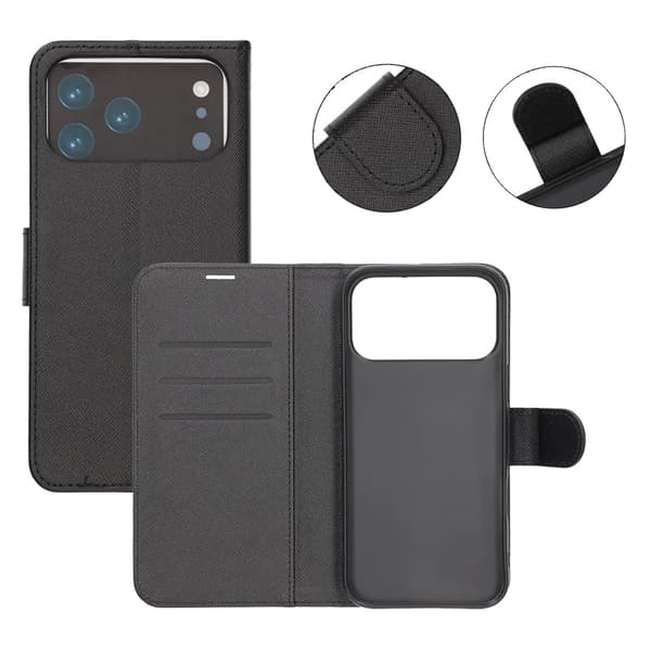 Plånboksfodral med stativ till iPhone 17 Pro Max - Svart