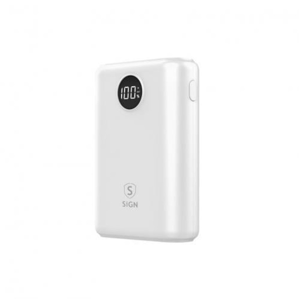 SiGN Mini Q.C Powerbank med Display 10.000mAh - Vit