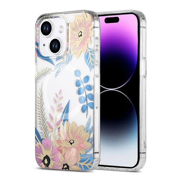 iPhone 14/15 Plus Mobilskal MagSafe - Blommor Rosa/Blå