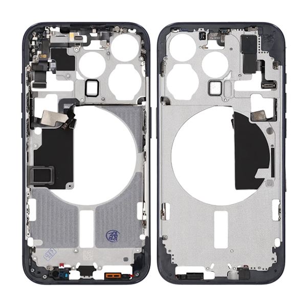 iPhone 15 Pro Mittenram med smådelar samt batteri tejp - Titanblå
