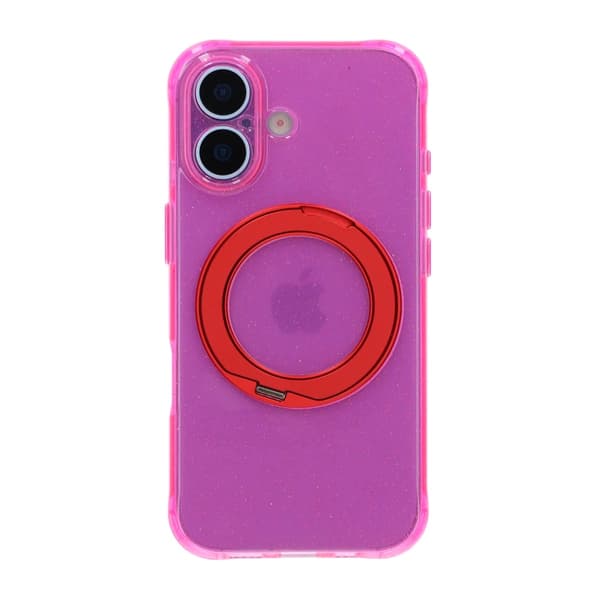 Magic Crystal Airbag Shockproof Magnetic Case with 360° Rotating Stand For iPhone 17 Rose Red