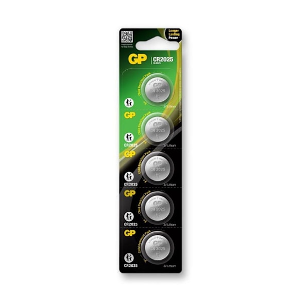 GP button cell battery, Lithium, CR2025, 5-pack