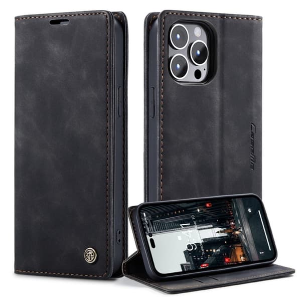 Black iPhone 14 Pro phone cover with a stand