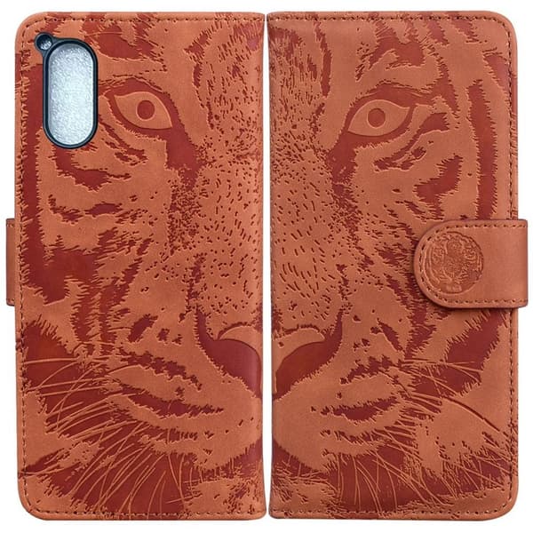 Sony Xperia 5 V Tiger Imprint Cover - Brown