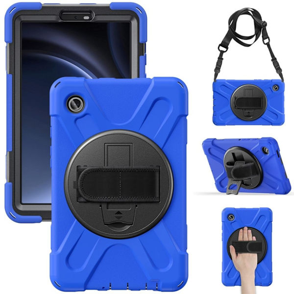 Samsung Galaxy Tab A9 case with hand and shoulder strap - Blue