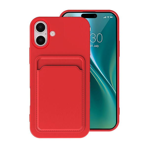 iPhone 16 Silicone Mobile Case with Card Holder - Red