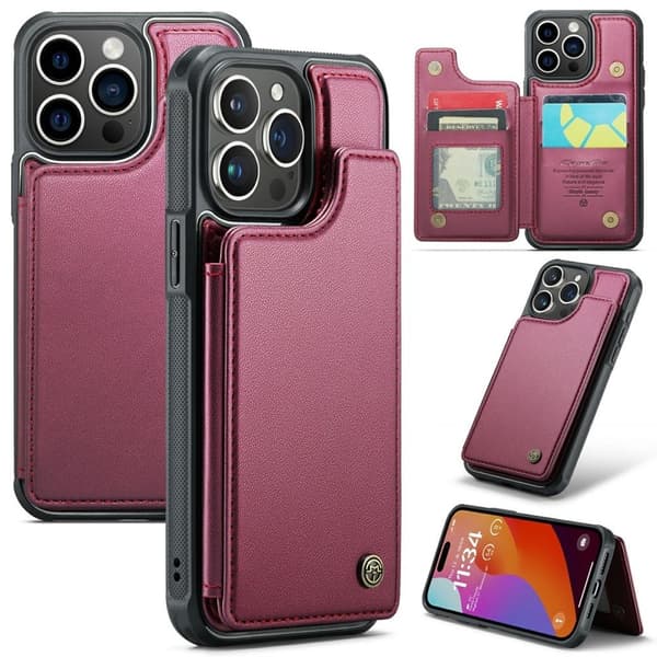 CASEME iPhone 16 Pro Wallet Case RFID Blocking – Red