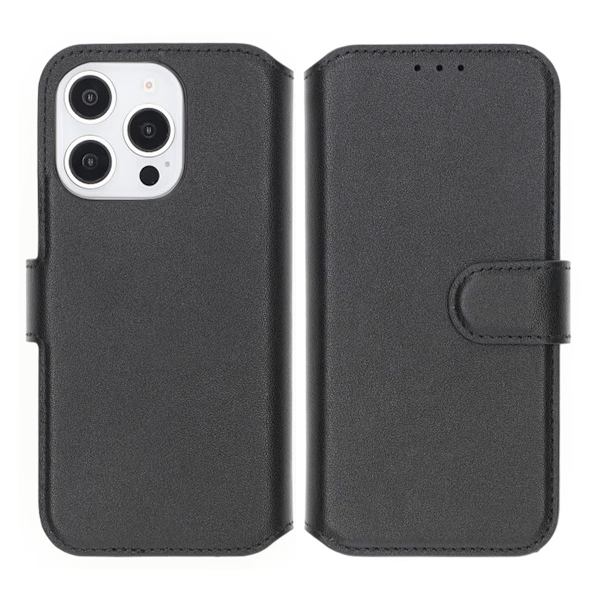 iPhone 16 Pro Wallet Case Genuine Leather Rvelon - Black