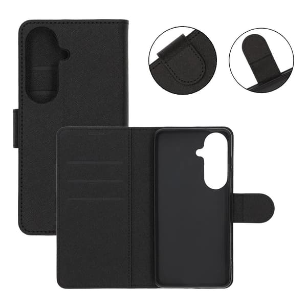 Flip Stand Leather Wallet Case For Samsung S26 Black