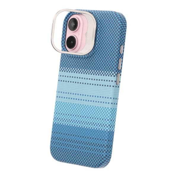 iPhone 16 Case with Magsafe and Folding Stand - Striped Blue