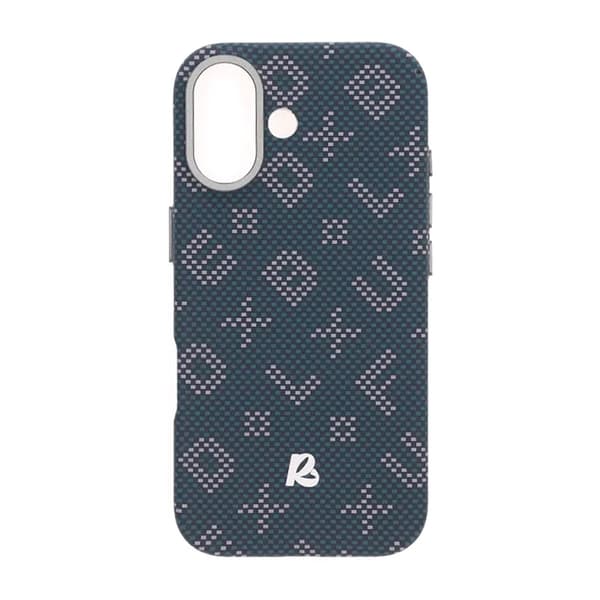 Aramid fiber mobile phone case for iPhone 17 - Blue with text
