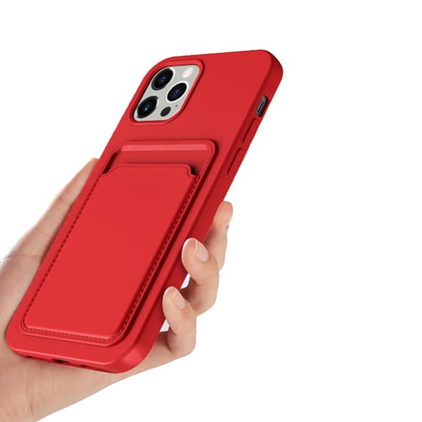 iPhone 14 Pro Silikonskal med Korthållare - Röd