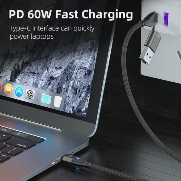 SiGN Magnetkabel 3-i-1 USB-C, Lightning, Micro-USB 2.4A, 1 m - Svart Svart