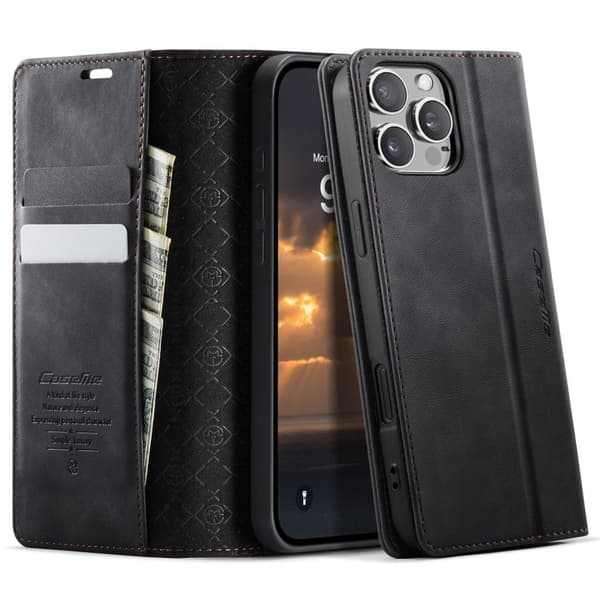 CASEME iPhone 16 Pro Max Wallet Cover RFID Blocking Stand – Black