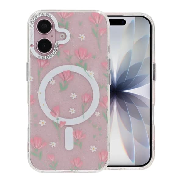 Blommigt Skal med Magsafe för iPhone 17 - Rosa