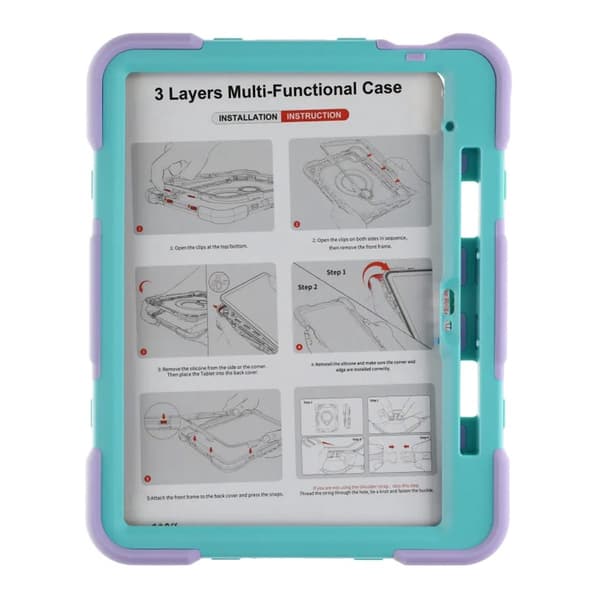 3 Layers multi functional Laptop Case For iPad 11 2025/10 10.9 2022 Green Purple (with hand strap)