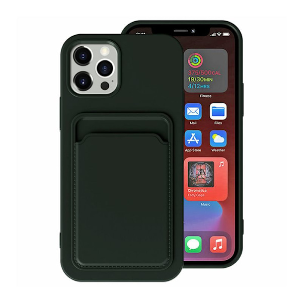 iPhone 15 Pro Max Mobilskal Silikon med Korthållare - Grön