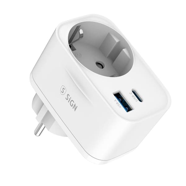 SiGN Wall adapter with power outlet and USB ports 20W - White