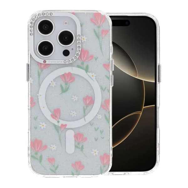 Blommigt Skal med Magsafe för iPhone 16 Pro - Rosa