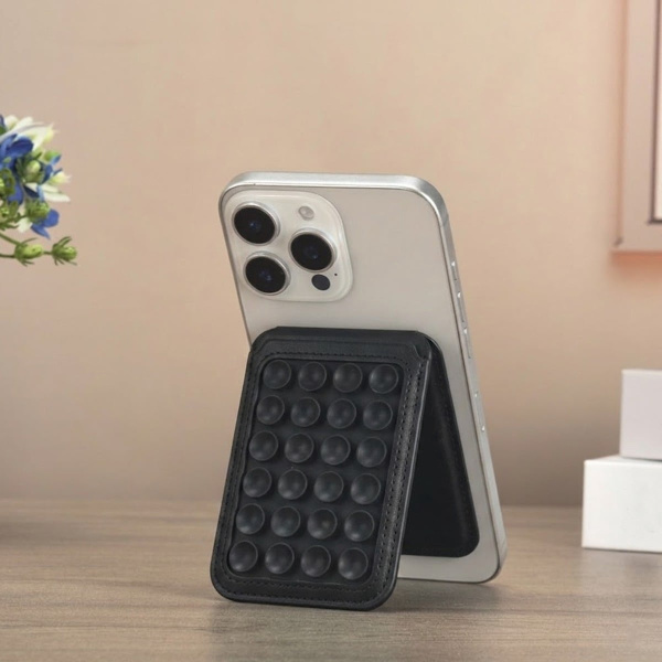 Foldable Suction Cup Phone Stand & Card Holder Black
