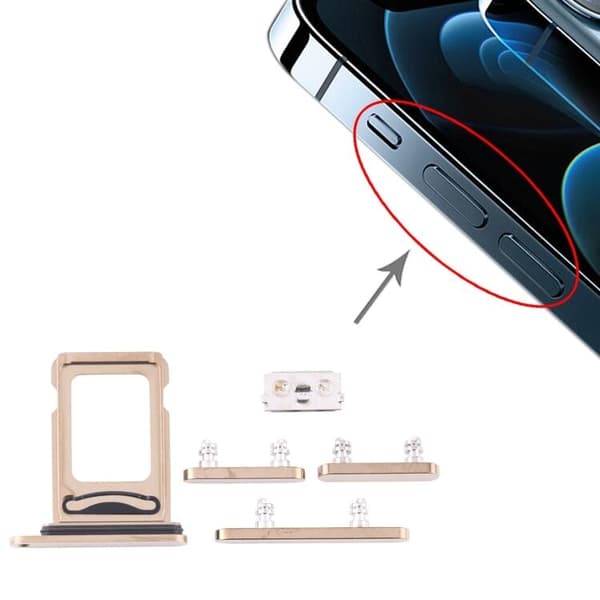 Original iPhone 12 Pro Simkortshållare (Dual) + Sidoknappar - Guld Svart