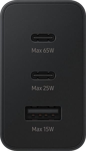 Samsung Trio Snabbladdare, 65W, USB-A, 2x USB-C - Svart - Original Svart