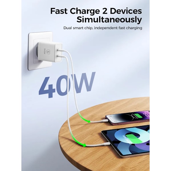 SiGN Dual USB-C PD Laddare 40W - Vit