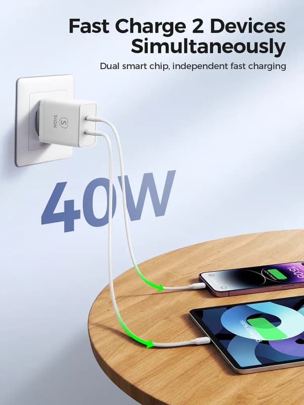 SiGN Dual USB-C PD Laddare 40W - Vit Svart