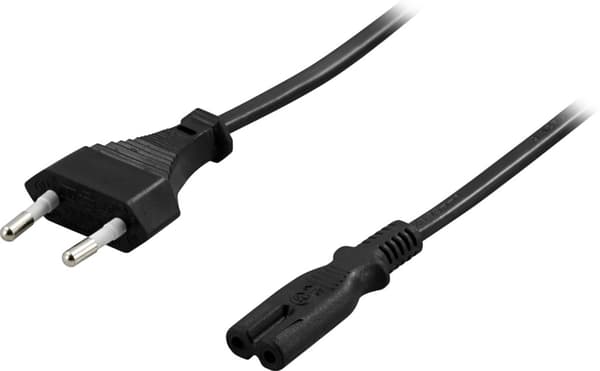 Deltaco Ungrounded appliance cable, straight CEE 7/16 - straight IEC C7, 3m - Black
