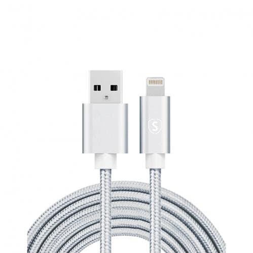 SiGN USB till Lightning Kabel, 2m, Nylon - Silver Svart