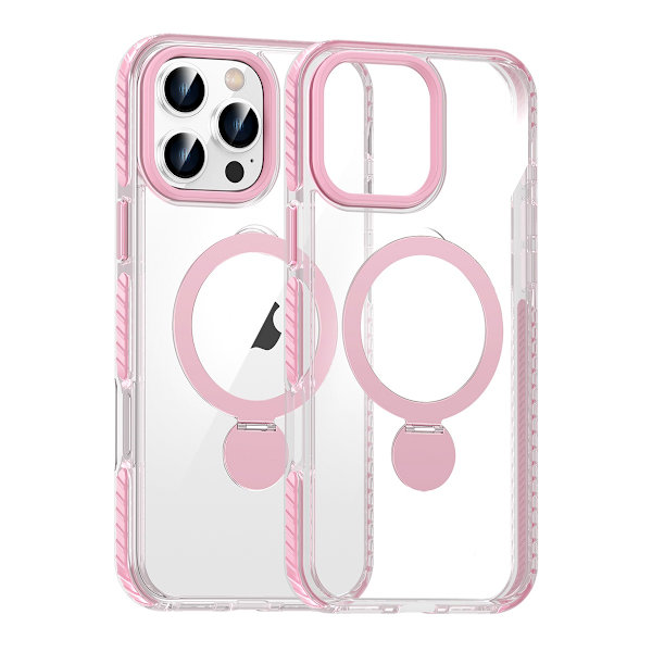 Pindun 360°Rotating Stand Magnetic Case For iPhone 16 Pro Pink