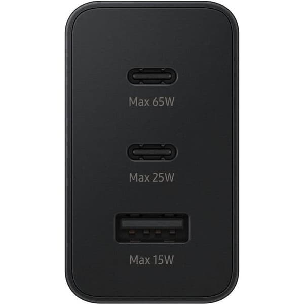 Original Samsung Trio Väggladdare, 65W, USB-A, 2x USB-C - Svart