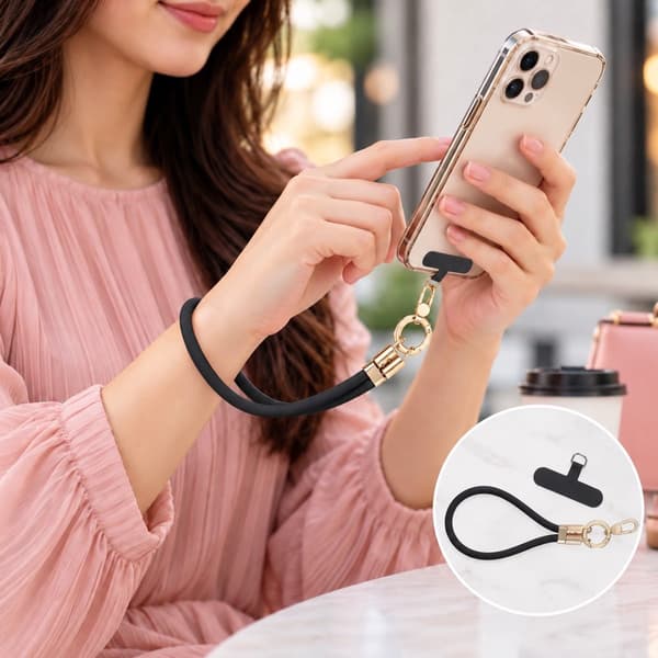 Liquid Silicone Short Wrist Phone Strap-Black