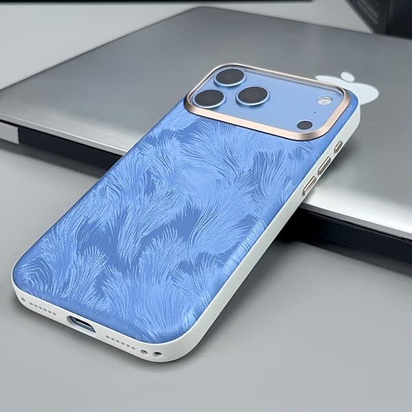Plume Textured Vegan-Leather Magnetic Case For iPhone 17 Pro Max/18 Pro Max Blue