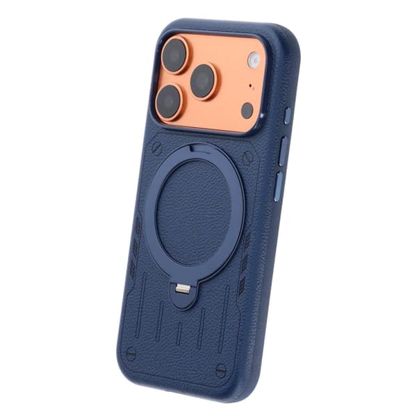 Mecha-Style Litchi Grain 360 Rotating Stand Phone Case For iPhone 17 Pro Max/18 Pro Max Blue