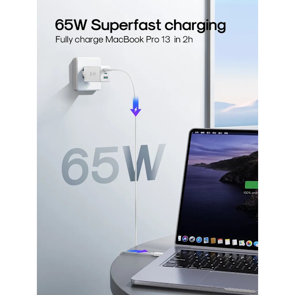 SiGN GaN Ultra 65W 2xUSB-C & 1xUSB-A Snabbladdare - Vit