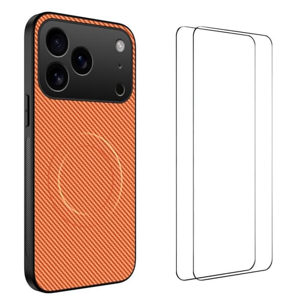 iPhone 18 Pro Carbon Fiber MagSafe Case with 2x Screen Protector - Orange