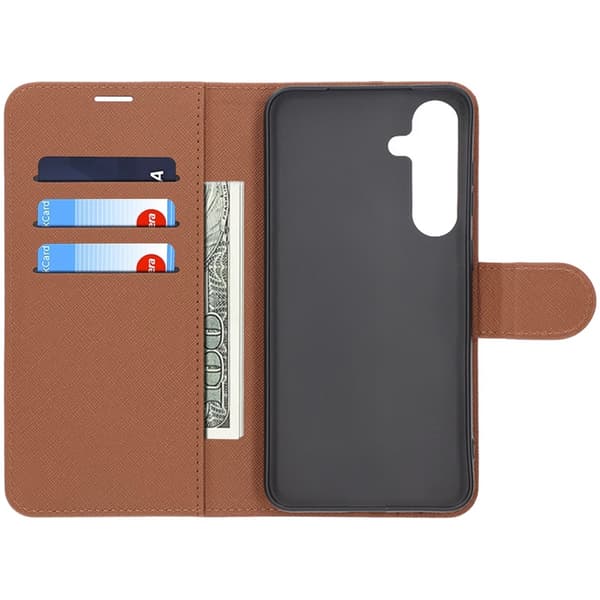 Flip Stand Leather Wallet Case For Samsung S25 Plus Brown